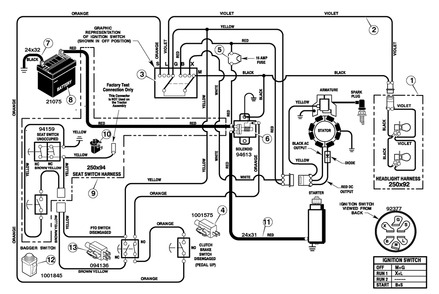 Electrical System Diagram and Parts List for 312002X11B 2005 Briggs and Stratton Lawn Tractor